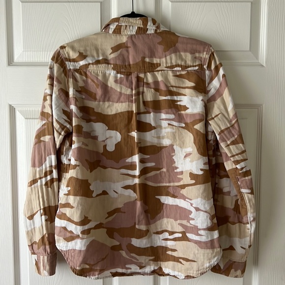 Lovestitch‎ 100% Cotton Gauze Tan and Pink Camo Button Down Shirt Sz L - Picture 3 of 7